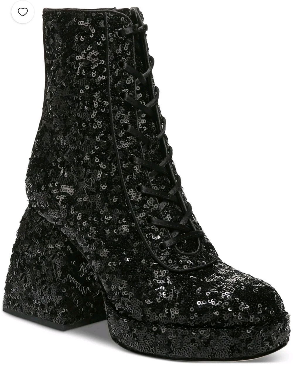 Circus by Sam Edelman Black Sequin Lace-Up Block Heel Ankle Boots